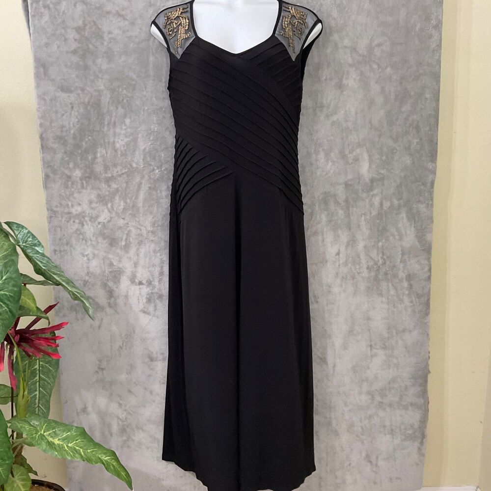 Women’s Candalite Formal Dress Size 1X maxi illusion back beaded cap sleeves
